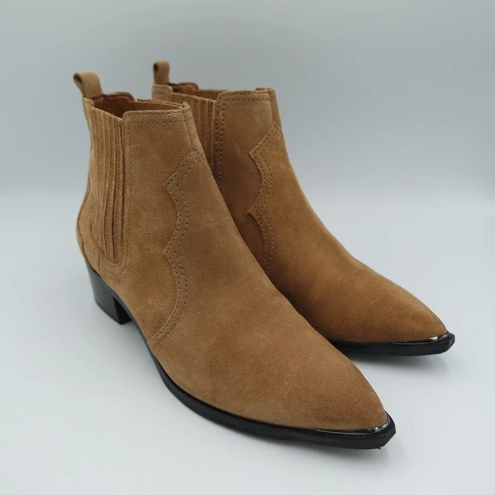Marc Fisher Womens Yohani Tan Suede Western Ankle Boots Chelsea Booties Size 5.5